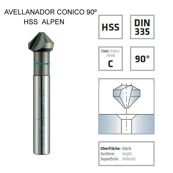 Avellanador Cónico 90° - Metal - 12,4 mm - 6x2,8x8 mm - Alpen